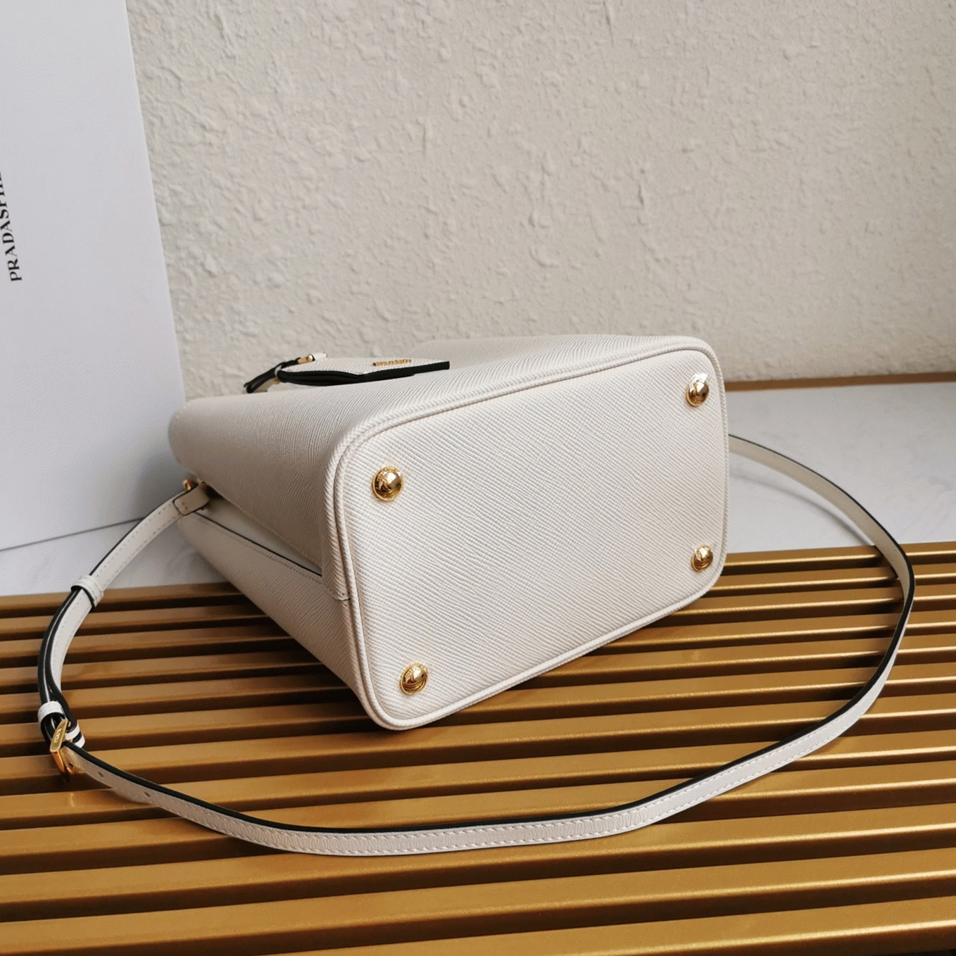 White Pra*a Medium Panier Bag Replica