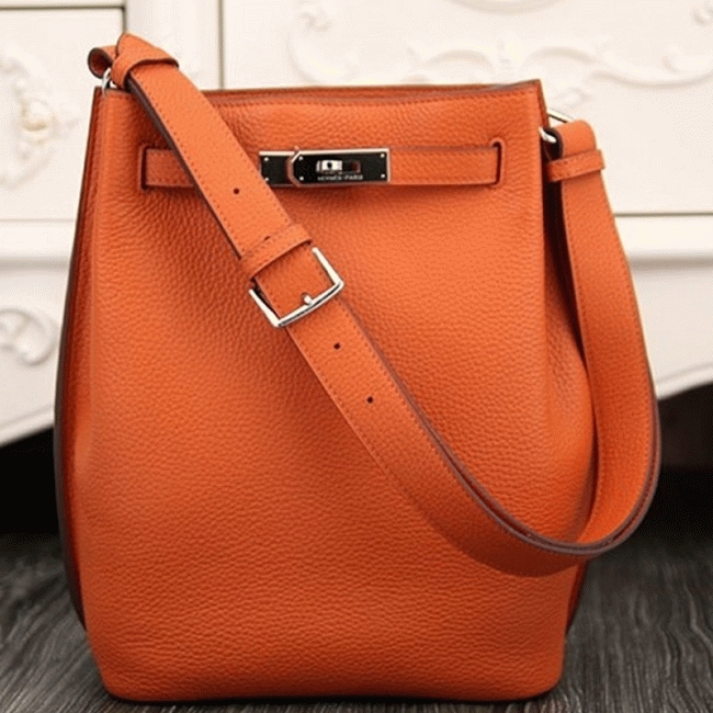 Orange Leather Replica Designer H**me5 So Kelly 22cm Vibrant Handbag