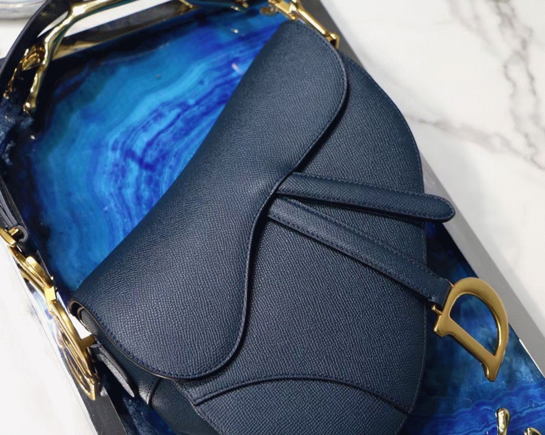 D10r Saddle Bag Imitation in Indigo Blue Grained Calfskin