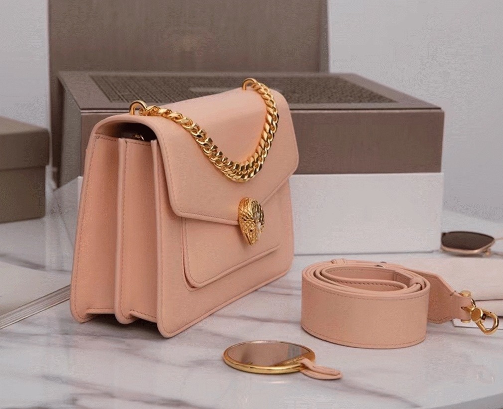 Fake Bv1g*ai Serpenti Forever Medium Crossbody Bag with Chain Nude
