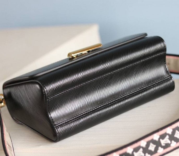 L0vis Vvtt0n Epi Leather Twist MM Handbag In Black With Embroidered Strap