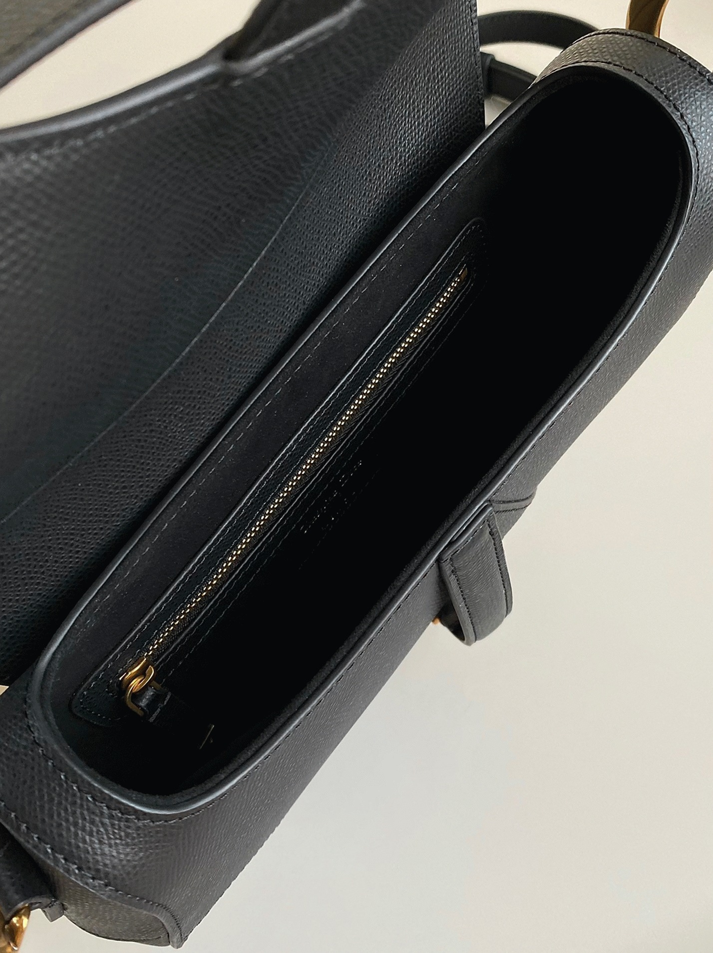 D10r Saddle Bag with Strap Fake in Black Grained Calfskin