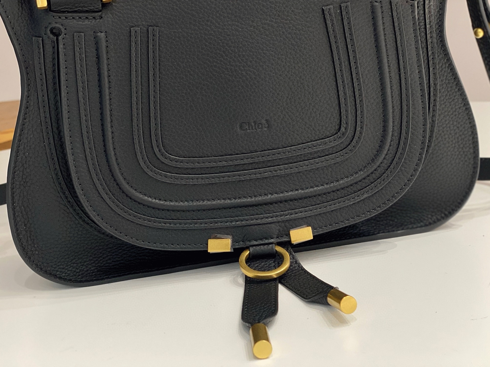 top quality knockoff Ch10e marcie small double carry bag in black grained leather