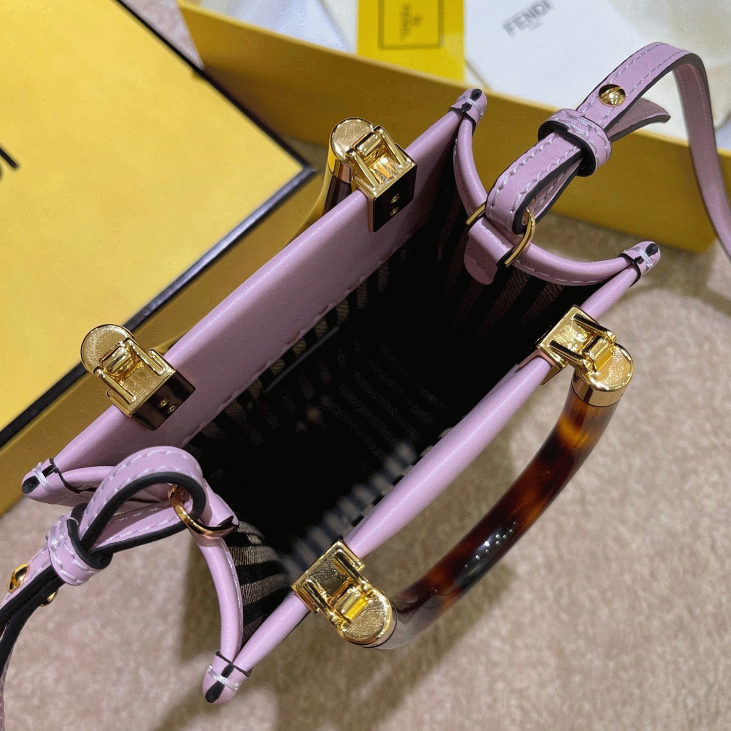 Top Quality Knockoff F**di Mini Sunshine Shopper Bag In Lilas Leather