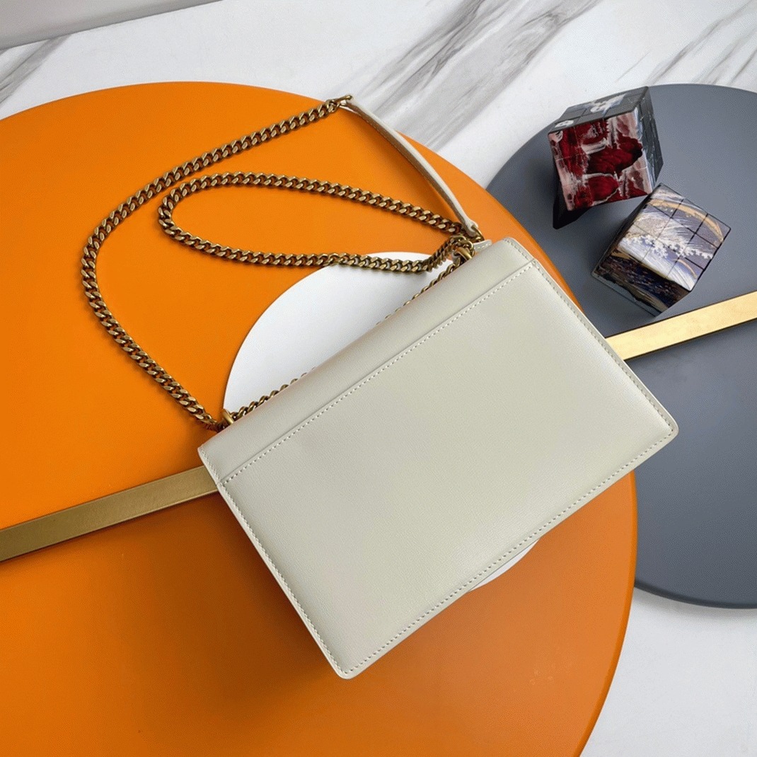 Knockoff Sa1nt Lau*nt Sunset Medium Chain Bag White Calfskin