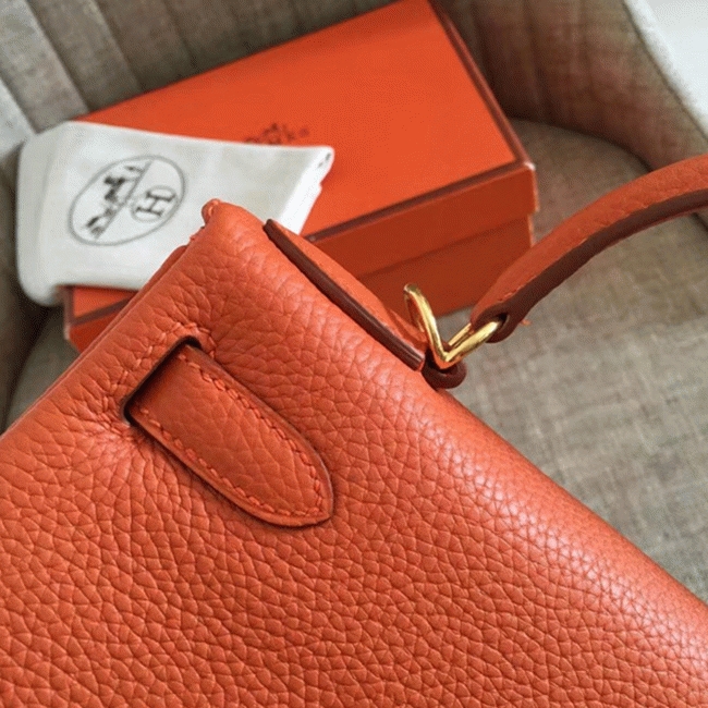 Orange Clemence Fake H**me5 Kelly Retourne 28cm Signature Purse