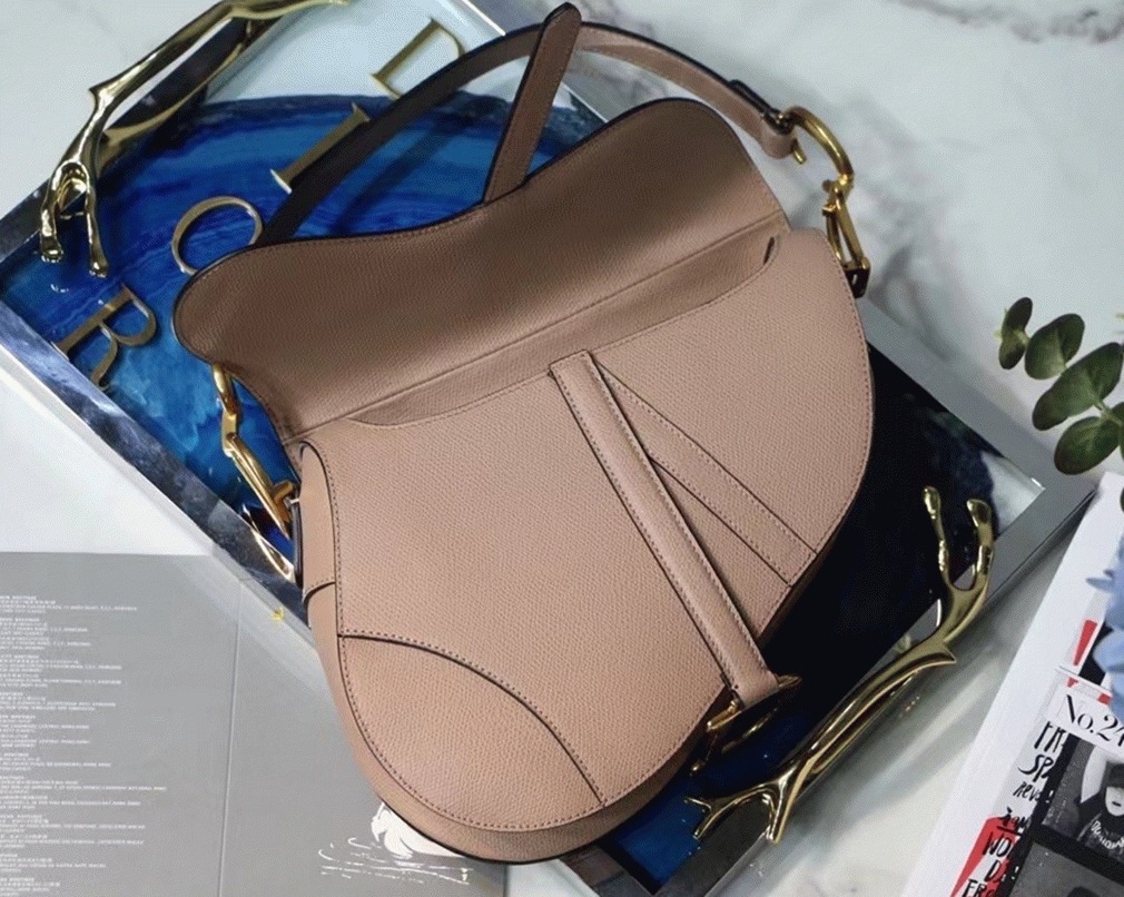 D10r Saddle Bag Fake in Blush Grained Calfskin