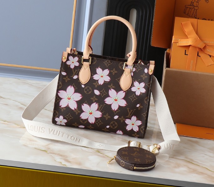 LV X TM Monogram Canvas Onthego PM With Cherry Blossom