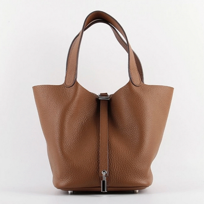 Brown faux luxury H**me5 Picotin Lock handbag