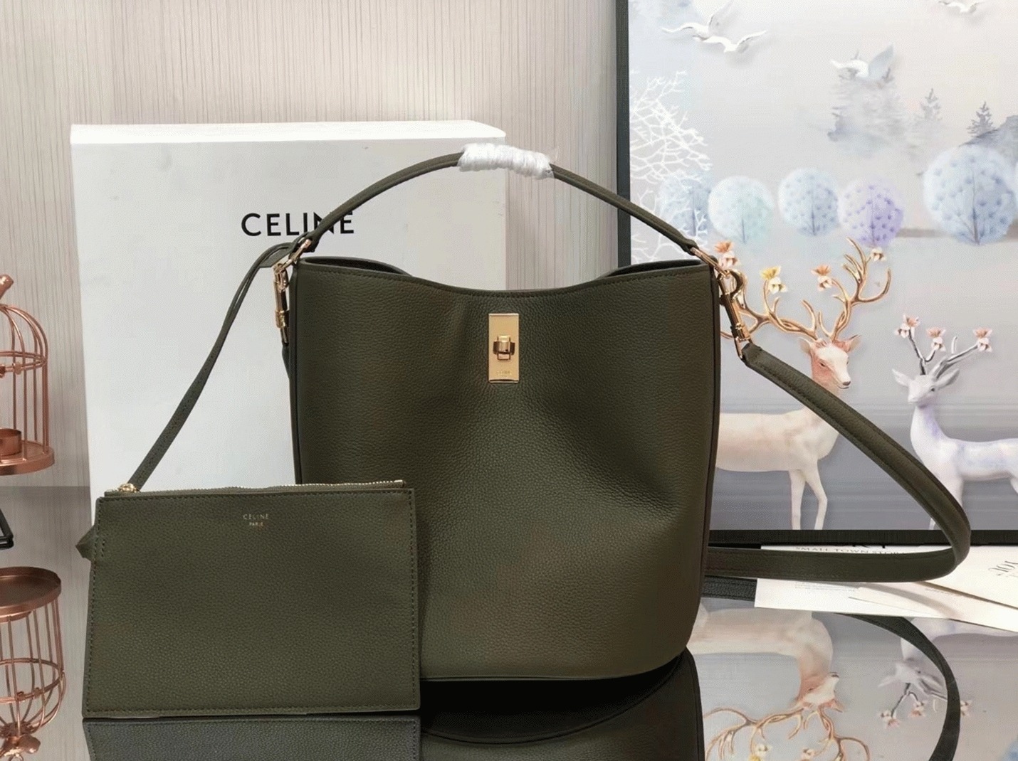 Top Quality Replica Ce1i*e Bucket 16 Bag In Dark Olive