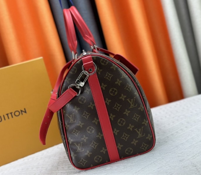L0vis Vvtt0n Monogram Macassar Canvas Keepall Bandouliere 50 In Sari Red