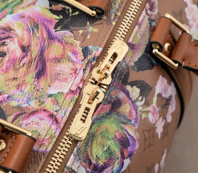 L0vis Vvtt0n Keepall Bandouliere 50 Travel Bag In Brown With Floral Pattern