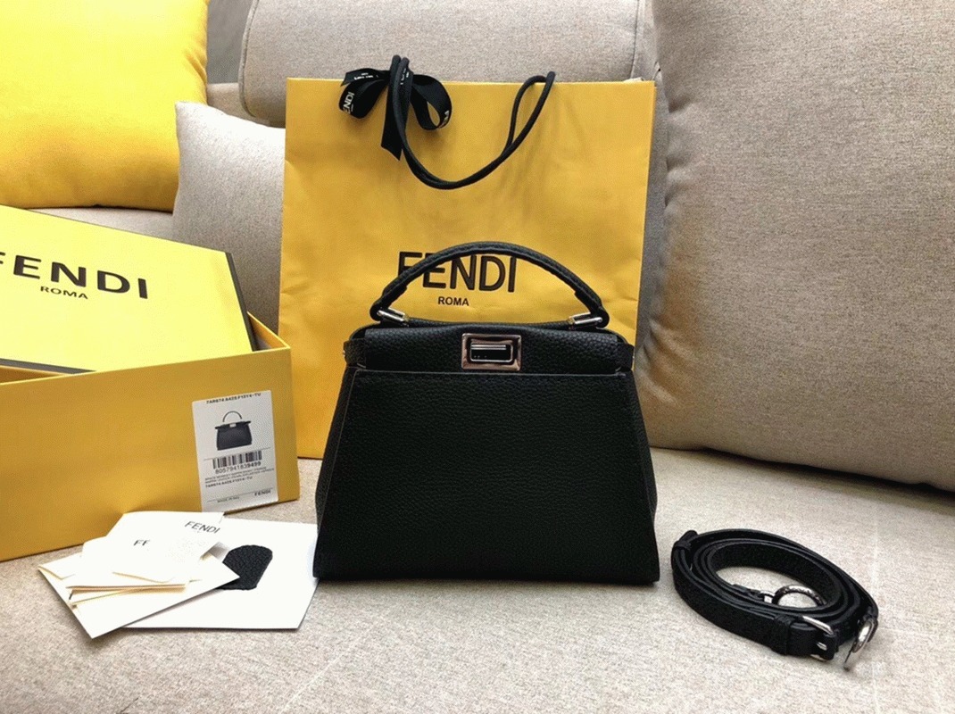 Top Quality Replica F**di Peekaboo Mini Selleria Bag In Black Romano Leather