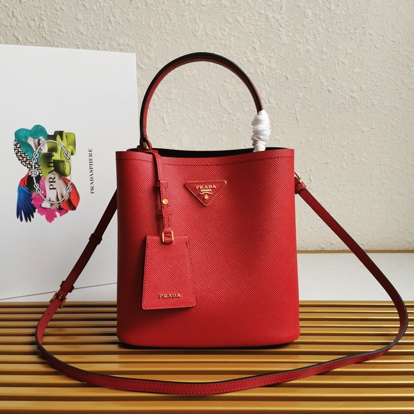 Red Pra*a Medium Panier Bag Fake