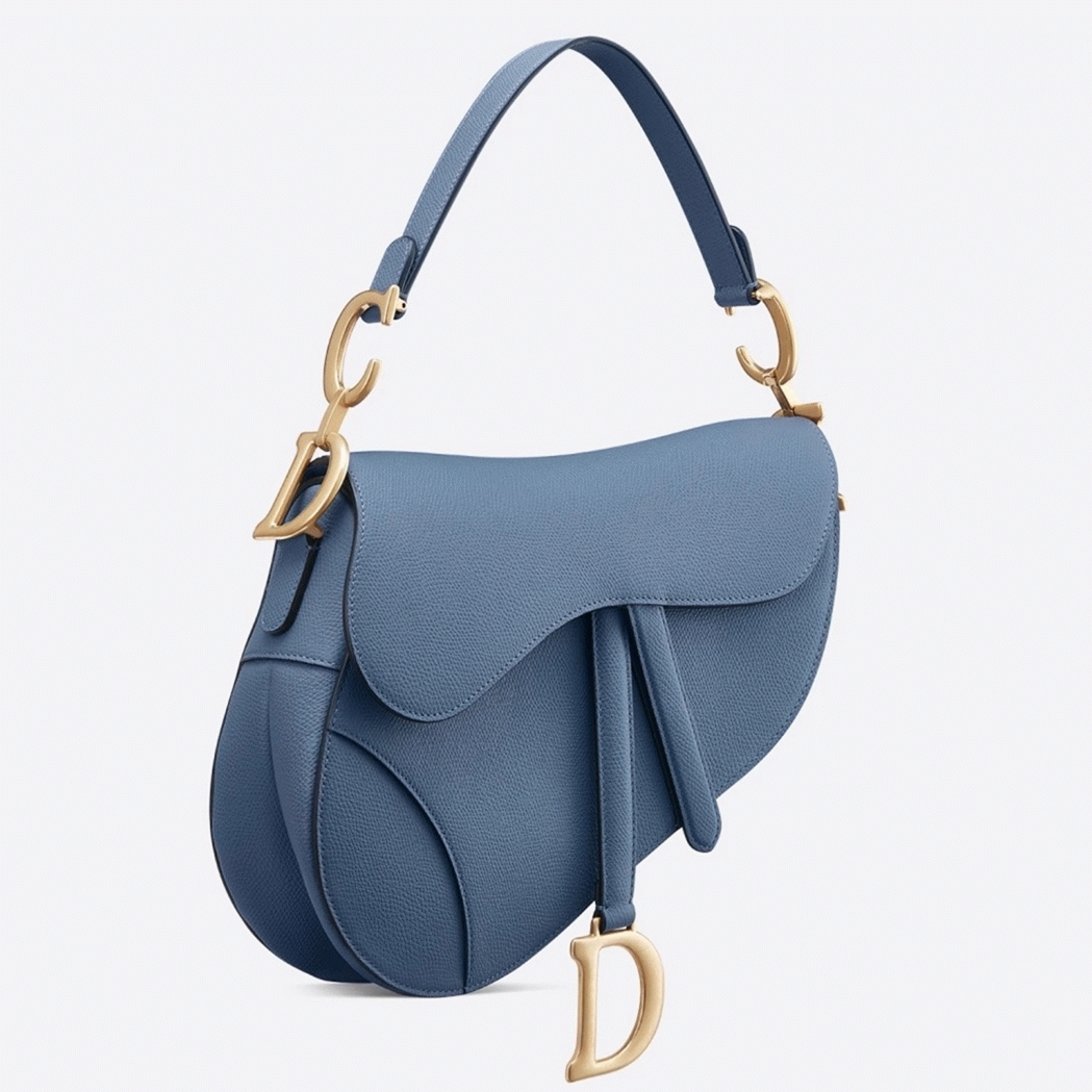 d10r saddle bag knockoff in De*1m blue grained calfskin