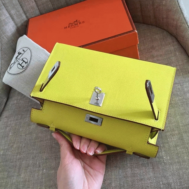 Soufre Epsom Knockoff H**me5 Kelly Pochette Vibrant Handbag