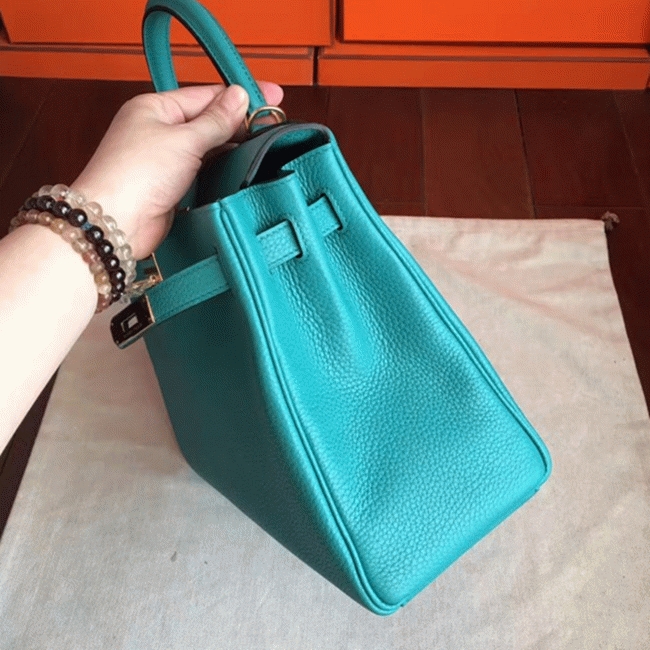 Blue Paon Clemence Fake H**me5 Kelly Retourne 32cm Handbag