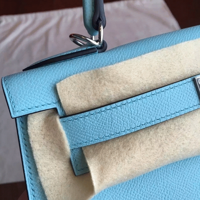 Blue Atoll Epsom Replica H**me5 Kelly Sellier 28cm Vibrant Purse