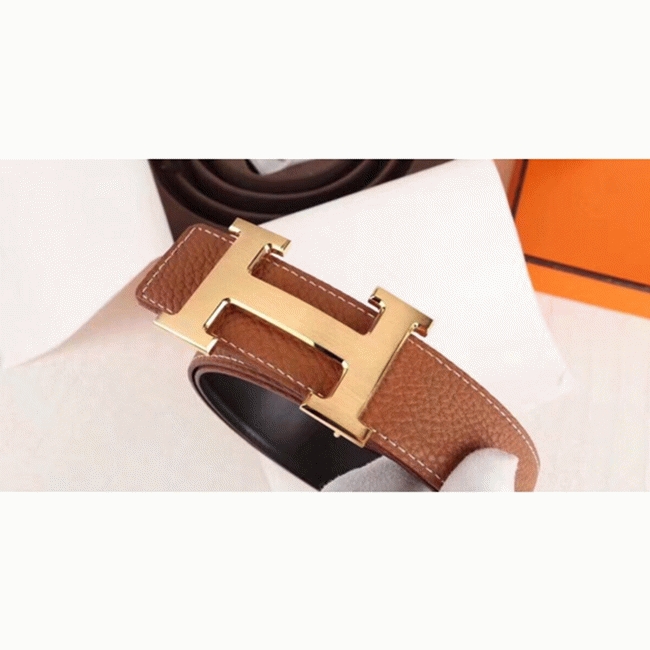 Fake H**me5 H-shaped belt buckle in brown