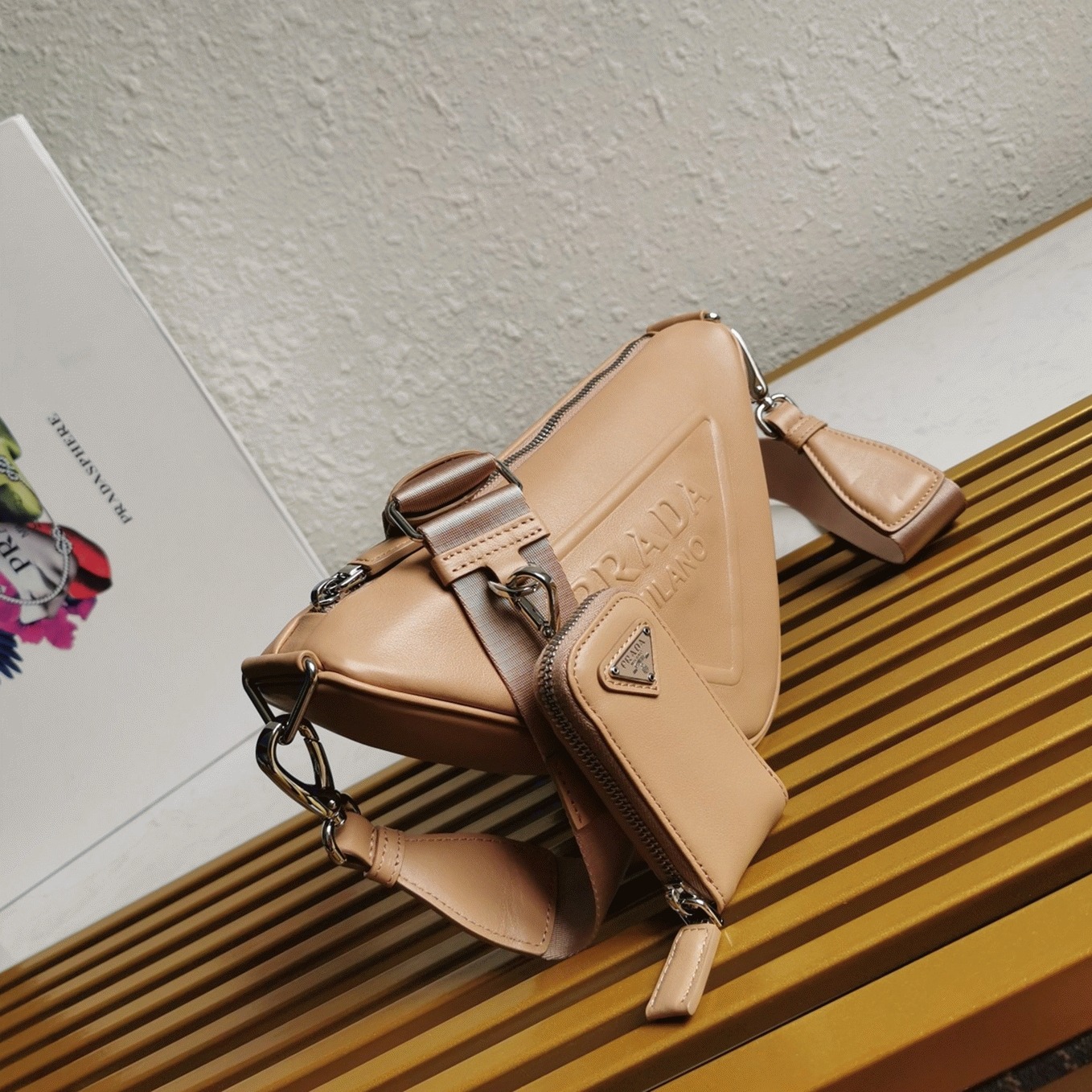 Pra*a Triangle Shoulder Bag Imitation in Beige