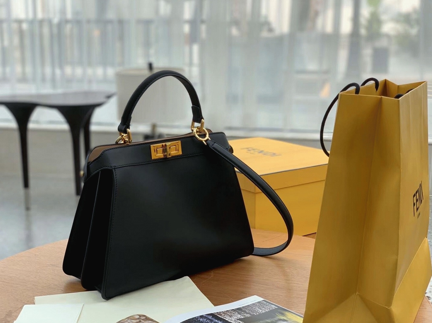 Top Quality Replica F**di Peekaboo ISeeU Medium Bag In Black Calfskin