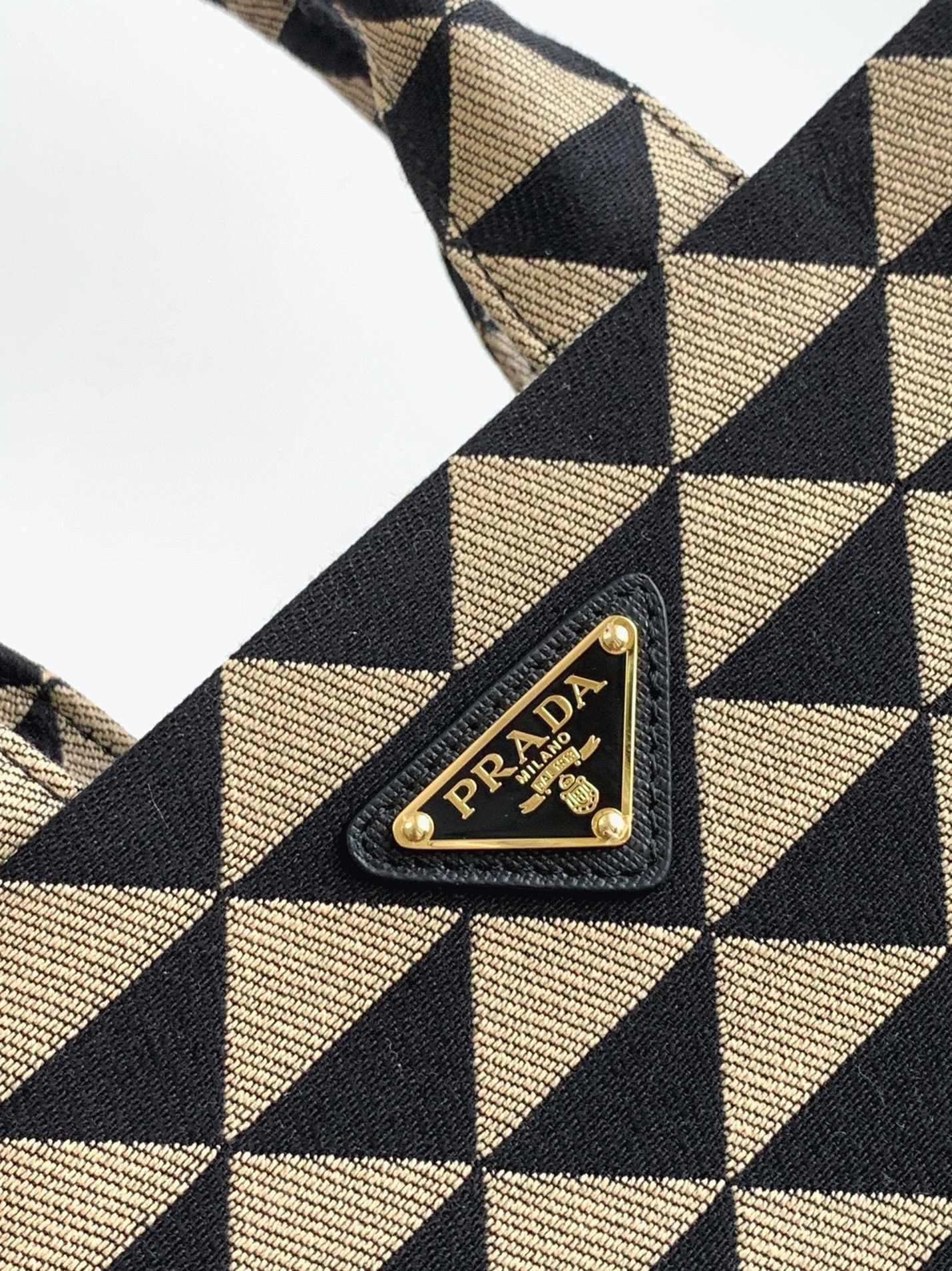 Pra*a Symbole Small Bag Replica in Black/Beige Jacquard Fabric