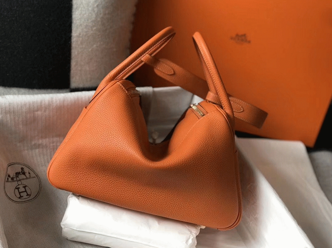 Top replica H**me5 Lindy 30cm bag in orange shade
