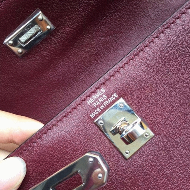 Bordeaux Swift Leather Knockoff H**me5 Kelly Danse Elegant Bag