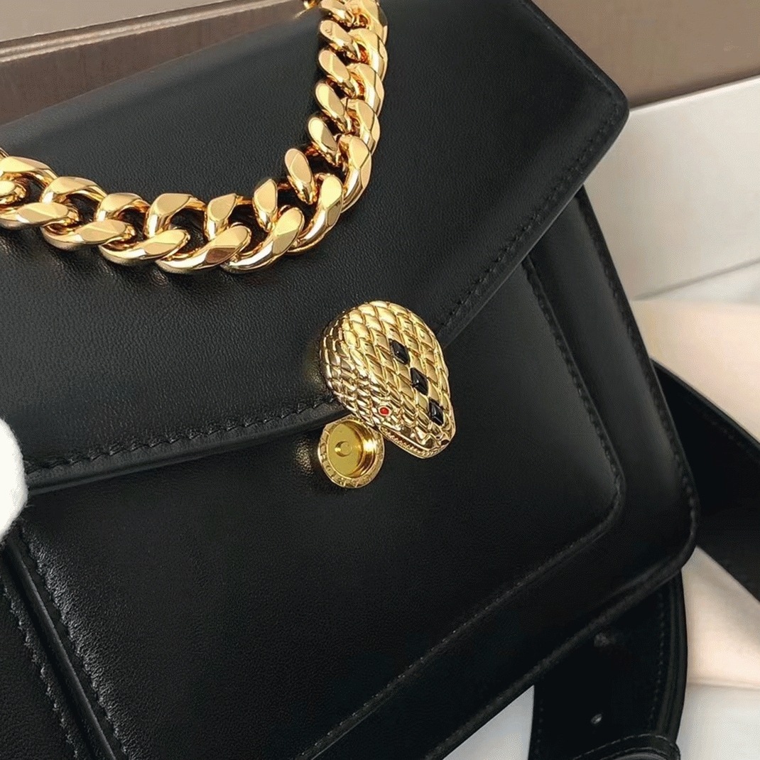 Replica Bv1g*ai Serpenti Forever Small Crossbody Bag with Chain Black