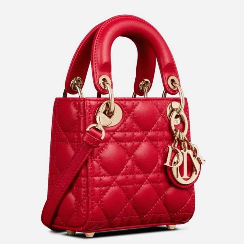D10r Lady D10r Micro Bag Replica in Red Cannage Lambskin