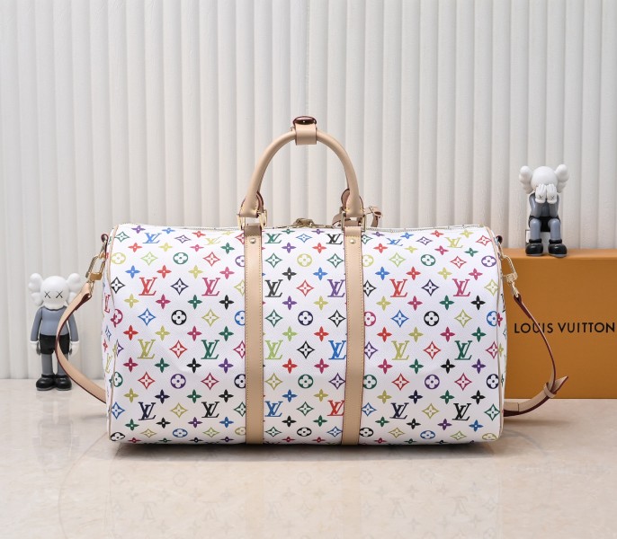 LV X TM Multicolored Keepall Bandouliere 50 In White
