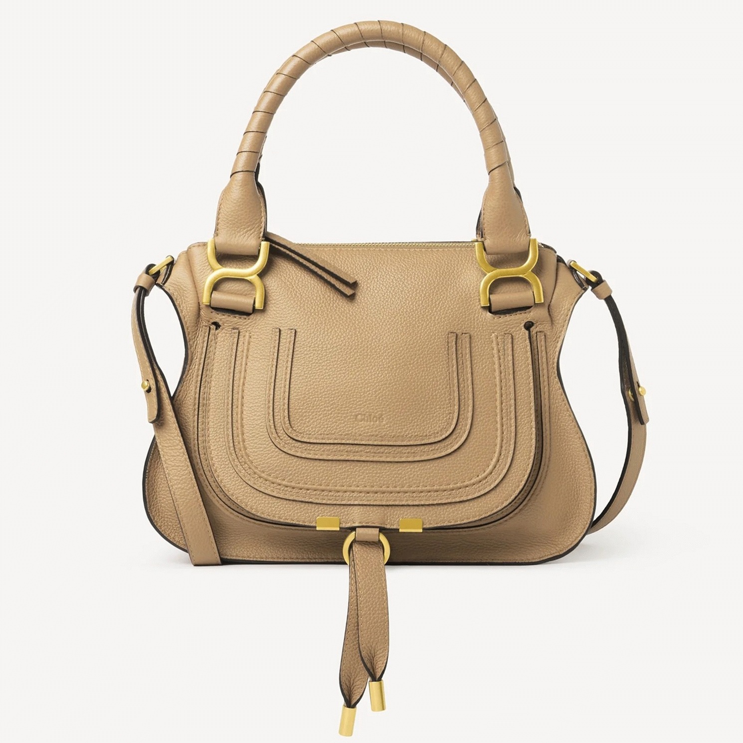 top quality fake Ch10e marcie small double carry bag in beige grained leather