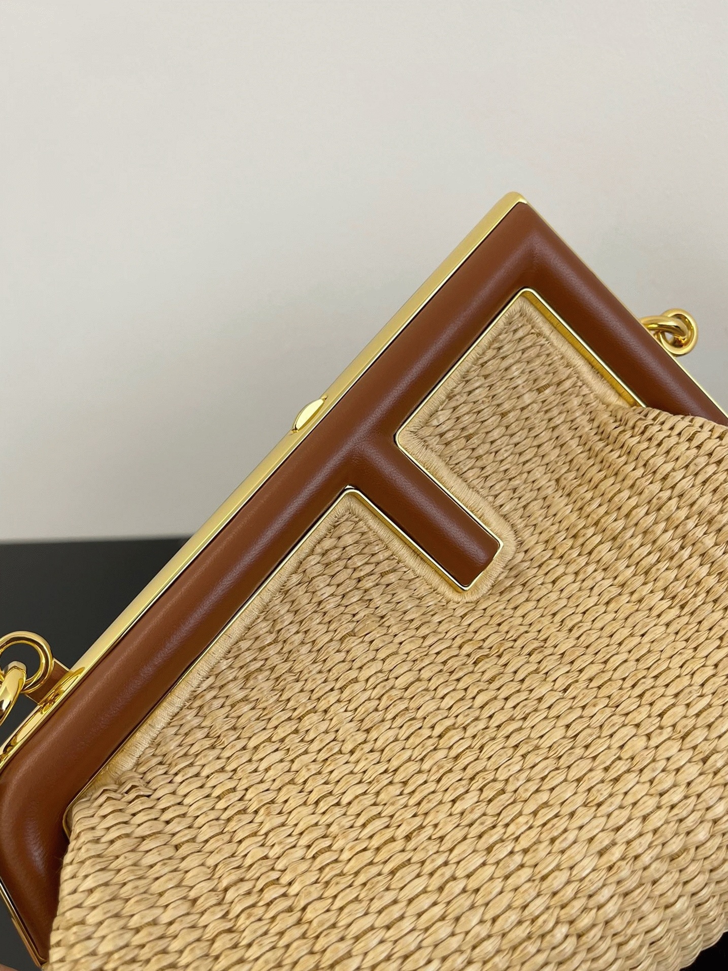 Top Quality Fake F**di First Small Bag in Natural Raffia Straw