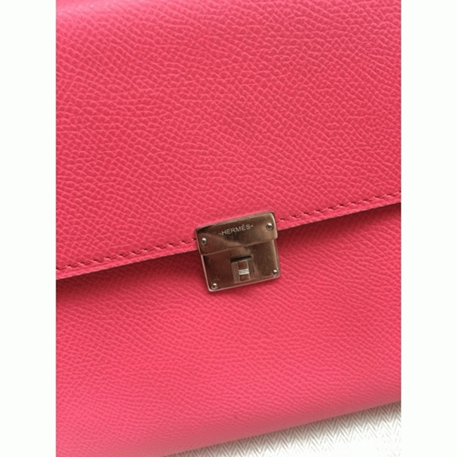 Rose lipstick AAA fake H**me5 Clic wallet with strap