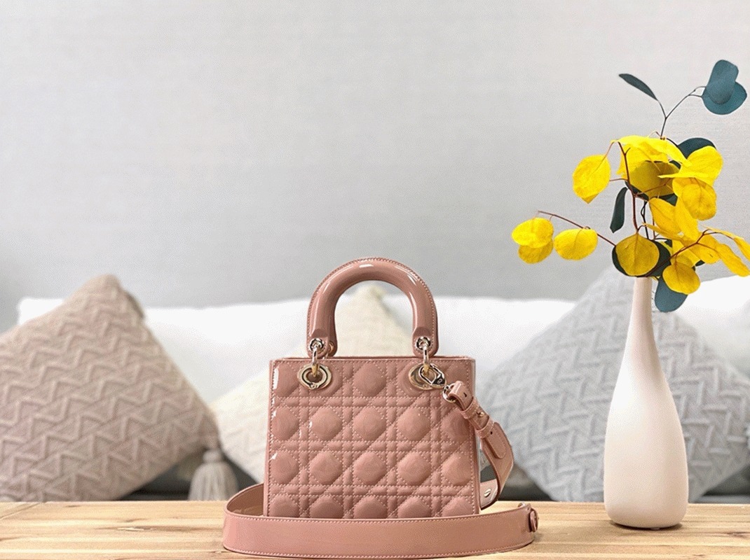 D10r Small Lady D10r Bag Faux in Powder Patent Cannage Calfskin