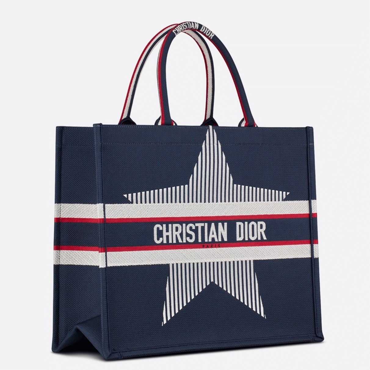 D10r Large Book Tote Bag Replica in D10rAlps Blue Three-Tone Embroidery