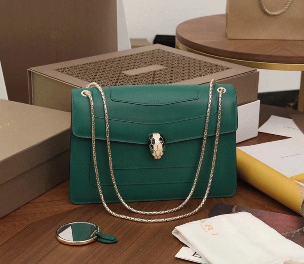 Replica Bv1g*ai Serpenti Forever Large Shoulder Bag Green Calfskin