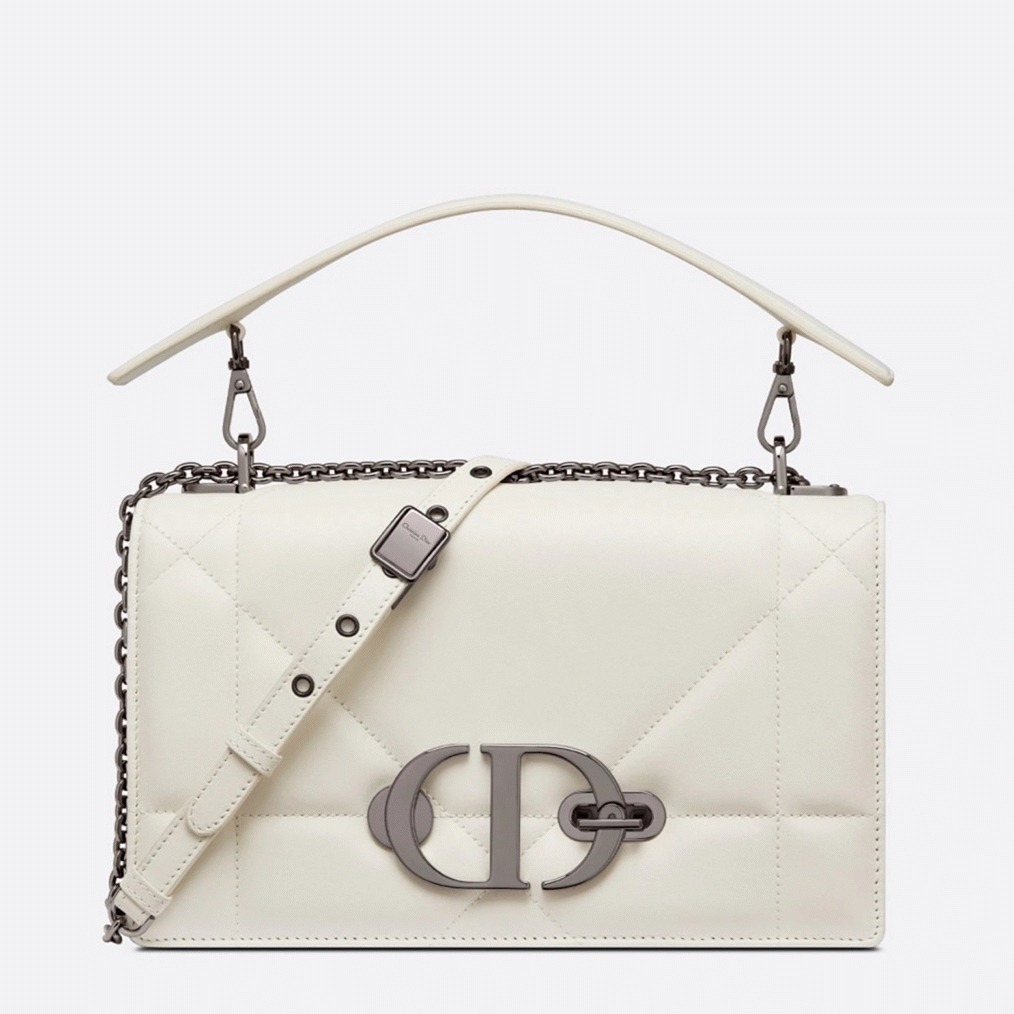 D10r 30 Montaigne Chain Bag with Handle Replica in White Lambskin