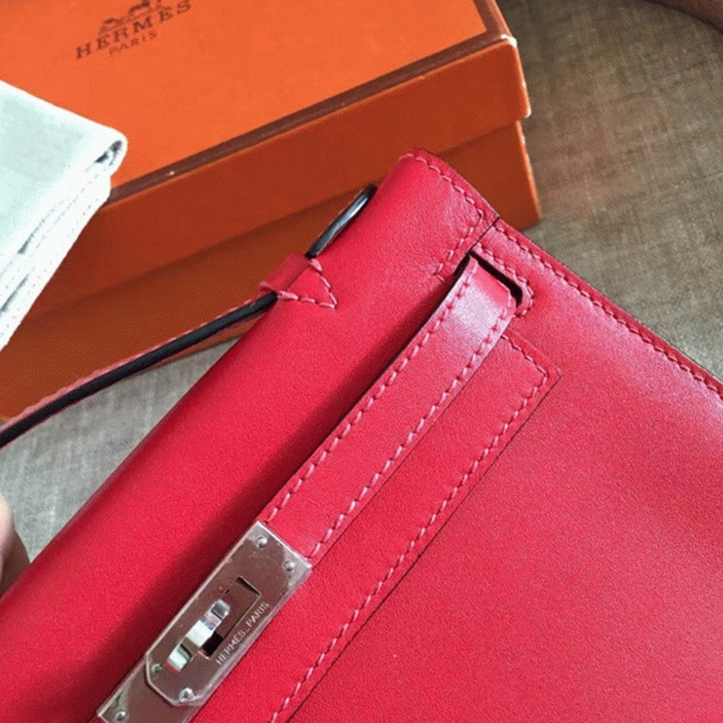 Red Swift Top Fake H**me5 Kelly Pochette Statement Clutch