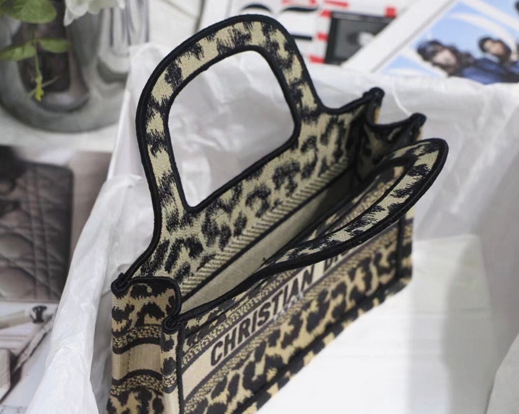 D10r Mini Book Tote Bag Knockoff in Beige Multicolor Mizza Embroidery