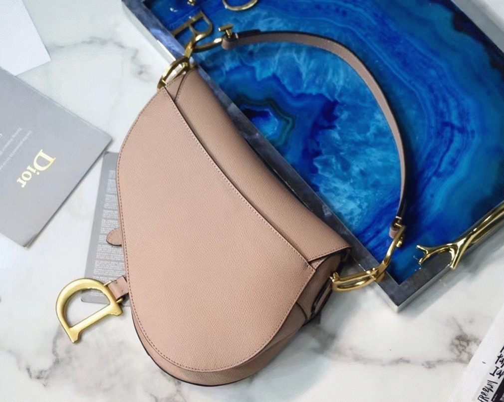 D10r Saddle Bag Fake in Blush Grained Calfskin