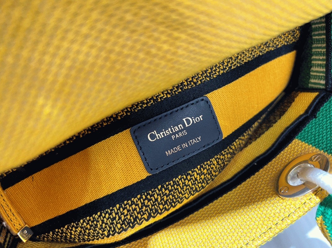 D10r Lady D-Lite Medium Bag Fake in Yellow   Green D-Flower Pop Embroidery