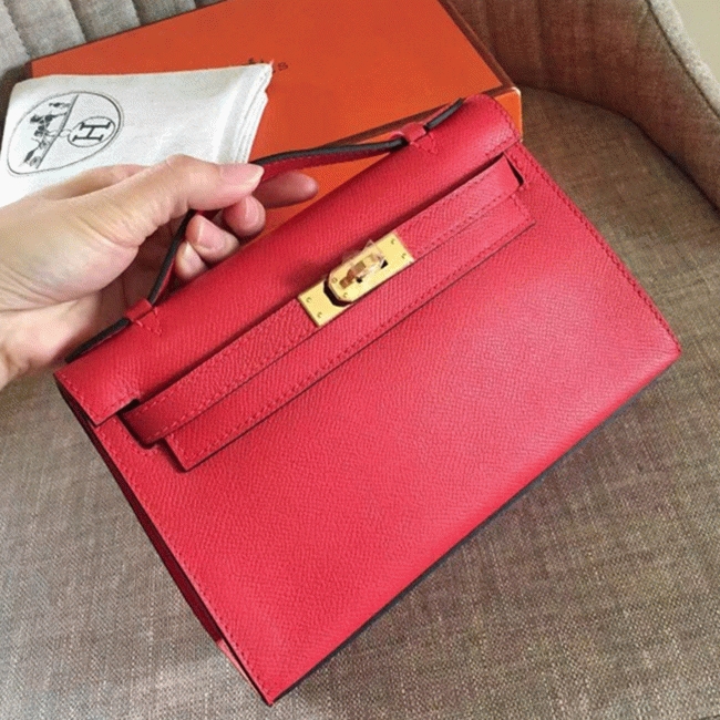 H**me5 Red Epsom Fake Designer Kelly Pochette Classic Purse
