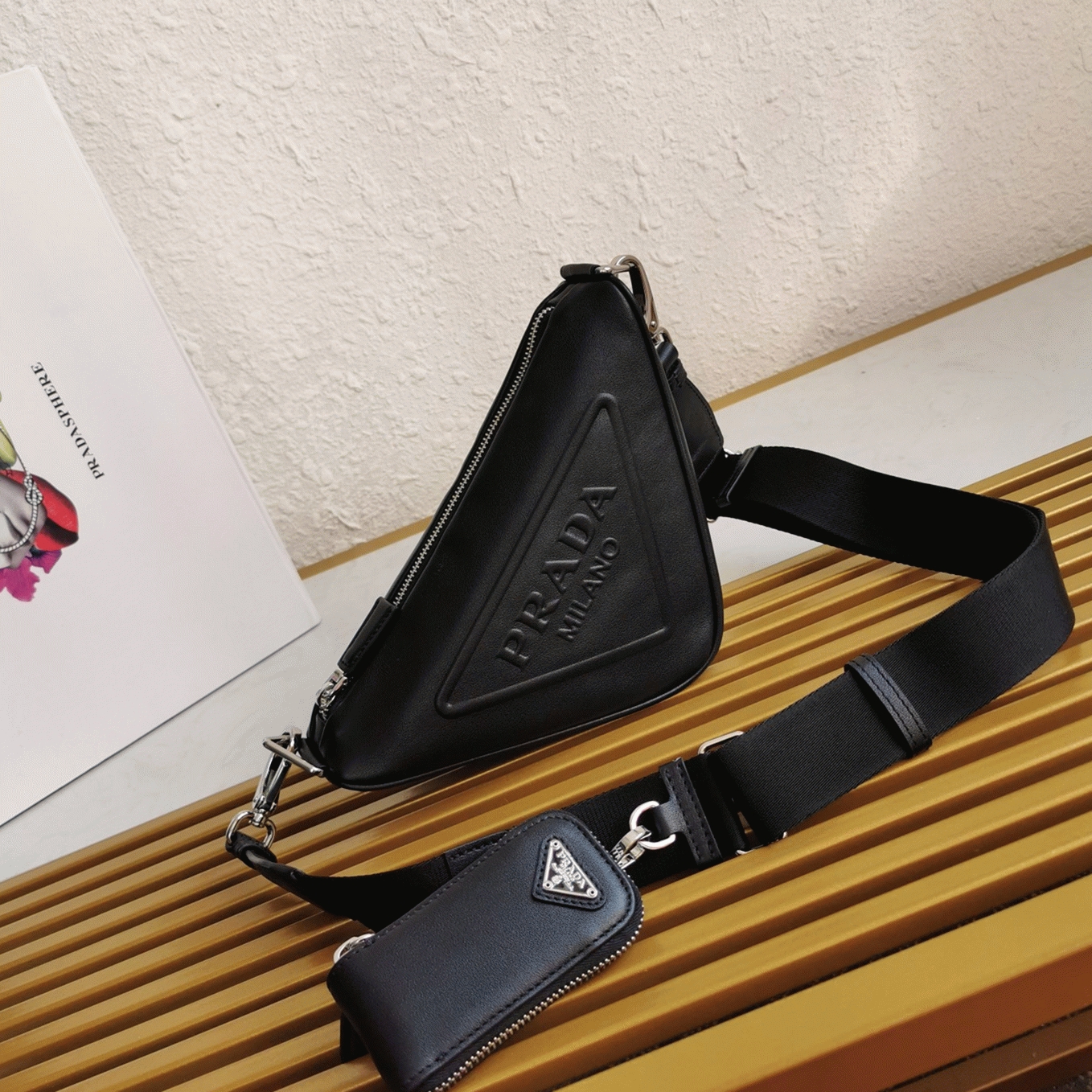 Pra*a Triangle Shoulder Bag Knockoff in Black