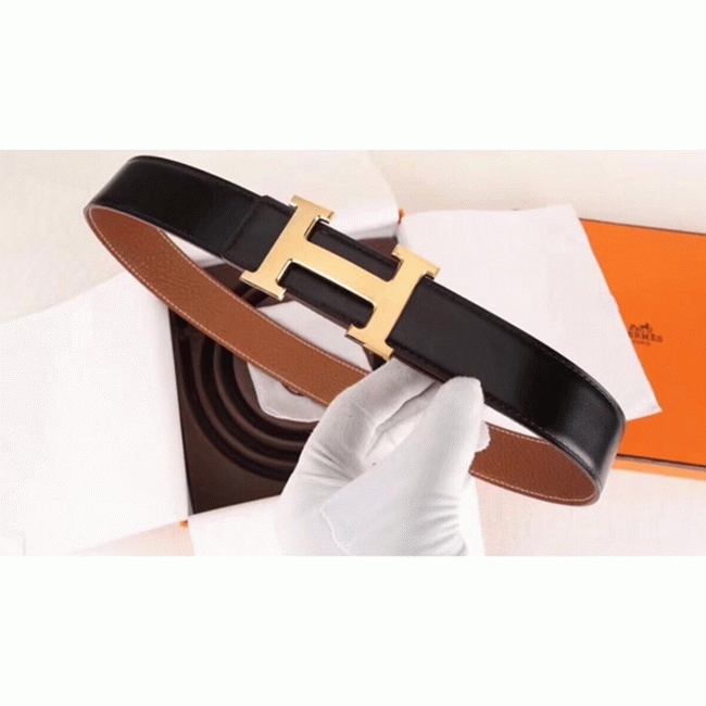 Fake H**me5 H-shaped belt buckle in brown