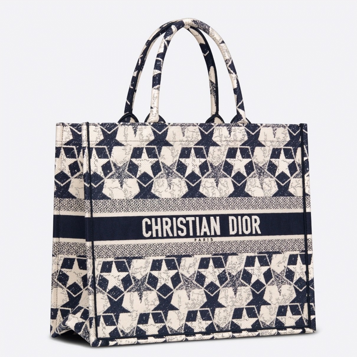 D10r Large Book Tote Bag Knockoff in Blue and White D10r Etoile Embroidery