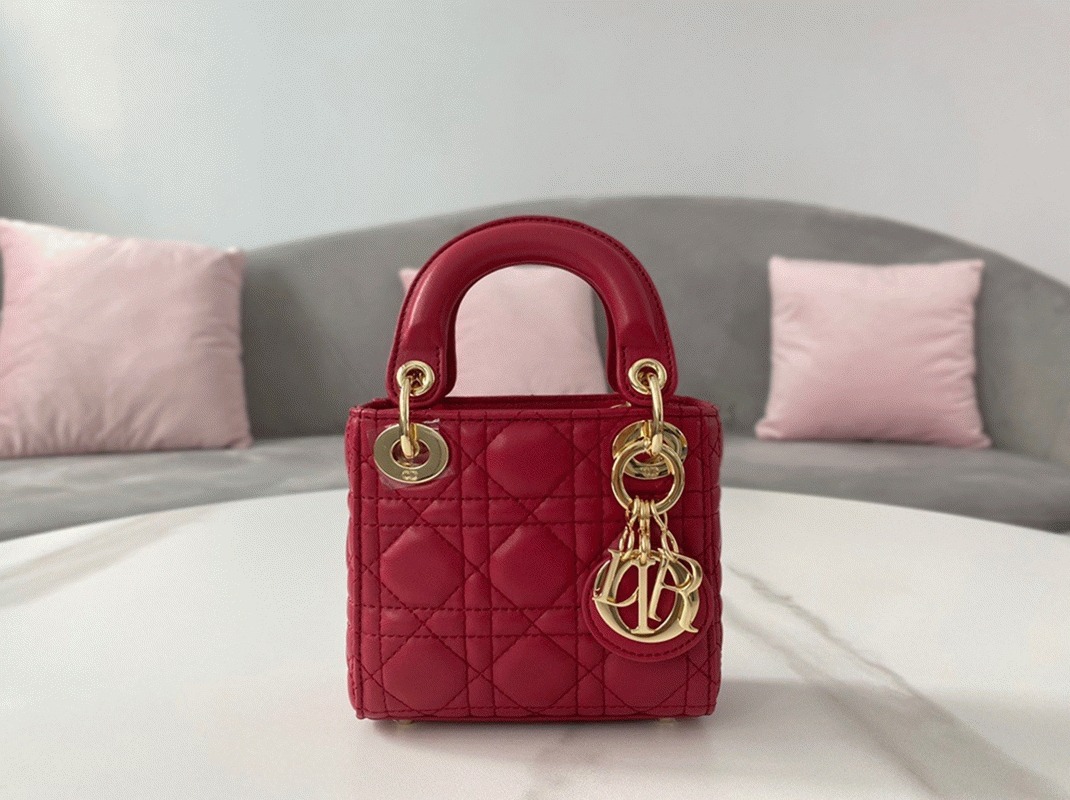 D10r Lady D10r Micro Bag Replica in Red Cannage Lambskin