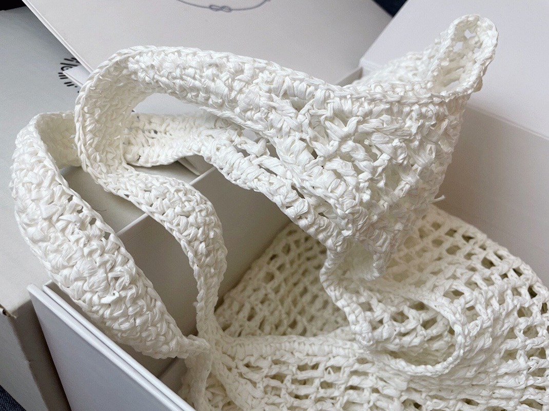 Pra*a Large Tote Bag Replica in White Woven Raffia