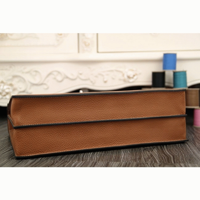Brown Calf Leather Fake H**me5 Kelly Depeche 38cm Briefcase