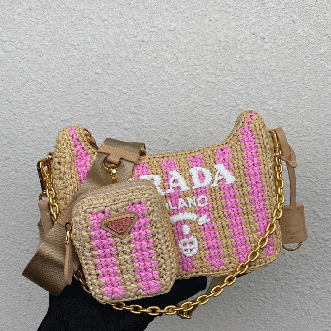 Pra*a Re-Edition Bag Knockoff in Beige and Pink Stripe